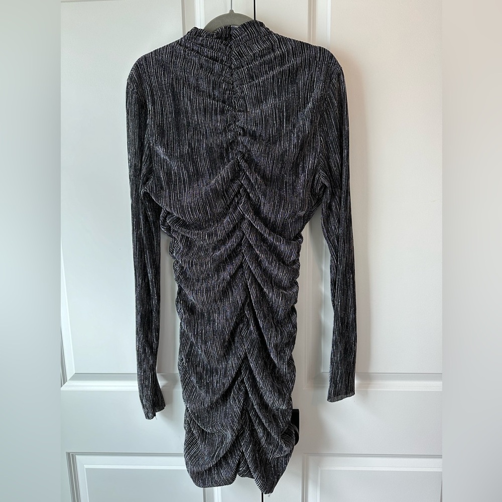 Zara Women’s Metallic Thread Draped Ruched Long Sleeve Dress Size XXL